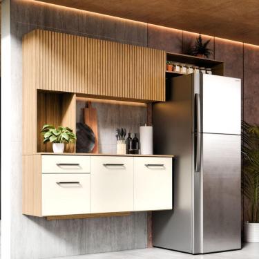 Imagem de Armário De Cozinha Completo Joana Com 6 Portas E 1 Gaveta Para Cozinha Compacta Ripado Off