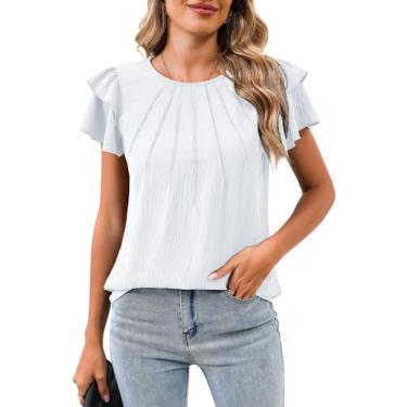 Imagem de Blusas SimpleFun femininas elegantes e casuais com babados brancos