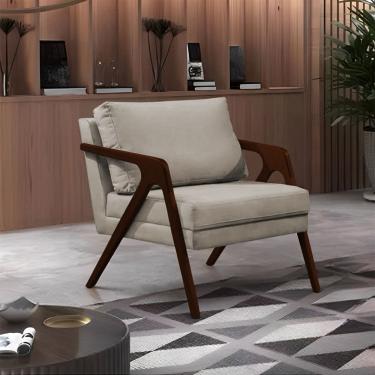 Imagem de Poltrona Mona Monique Luxo Base Madeira Maciça Castanho Veludo Bege