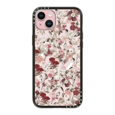 Imagem de CASETiFY Capa compacta para iPhone 15 Plus [fina e elegante/compatível com Magsafe/1,2 m. Proteção contra quedas de nível militar] - Vintage Flower Monday - Preto transparente