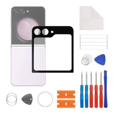 Imagem de SwarKing Nova substituição da tela de vidro da lente externa frontal para Galaxy Z Flip5 com kit de ferramentas de reparo gratuito (sem toque LCD e digitalizador)
