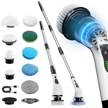 Imagem de Top 1 Esfregão Elétrico 9 em 1 Premium Recarregável Mop Giratório 360 Sem Fio Escova Multiuso Potente Para Limpeza Pesada de Banheiro Cozinha Piso Janela Azulejo Casa Compacto Portátil