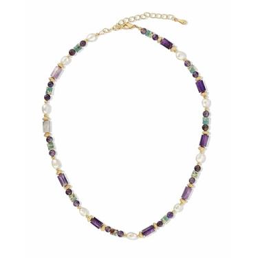 Imagem de SNGIA Colar Gargantilha Com Contas De Pedra Natural, Roxo, Dourado, Azul-Petróleo, Pérola, Ametista, Preciosa, Tendência, Boêmio, Preppy, Retrô, Ousado, Feito À Mão, Joias Exageradas, Vintage, Exclu