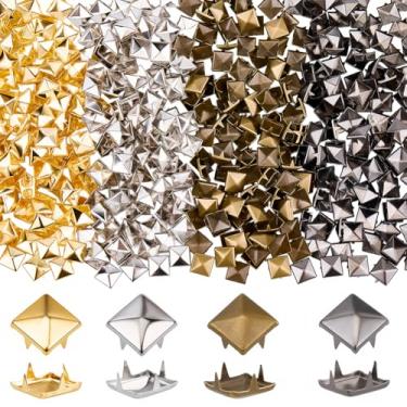 Imagem de SOFPLATE 1 caixa, 500 peças, 4 cores, rebite quadrado, tachas de pirâmide de 10 mm, latão a granel, quatro mandíbulas, punk, metal, couro, garra, pregos, rebites para cintos de couro, bolsa de roupas