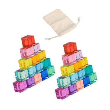 Imagem de Fenteer Conjunto de blocos de construção de arco-íris, cubos de acrílico de arco-íris, empilhar, construir e classificar, brinquedo educacional para, 30 Unidades