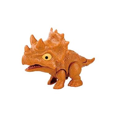 Imagem de Luwecf Brinquedo de Dinossauro Mordedor de Dedo, Fantoche de Dinossauro de Mão com Articulações Flexíveis, Figura de ação Interativa para Enchimentos de Cest, Triceratops marrom