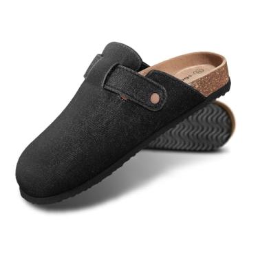 Imagem de KEMISANT Tamancos Masculinos - Sandálias Confortáveis De Camurça, Mules, Chinelos, Sapatos Enfermeira, Batata, Unissex, Palmilha Cortiça Acolchoada (Preto 10 Mulheres/8 Homens)