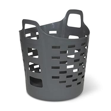 Imagem de Clorox Cesta de lavanderia flexível - cesto pequeno de plástico para roupas, quarto e armazenamento - caixa redonda portátil com alças de transporte, 1 barbatana, cinza