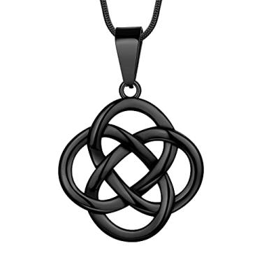 Imagem de Colar de nó celta, pingente viking - chifre de odin triplos nórdicos celta lua crescente de chifre Oden masculino 316L aço inoxidável triskelion amuleto estanho proteção tribal joia triskele viking,