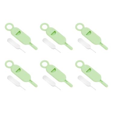 Imagem de PATIKIL Ferramenta de remoção de suporte de cartão SIM, 6 pinos de cartão SIM, abridor de agulha, bandeja ejetora, pinos de ejeção para telefones celulares, tablets, roteadores, verde