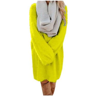 Imagem de Moda feminina inverno casual vestido sólido com decote em O vestido se