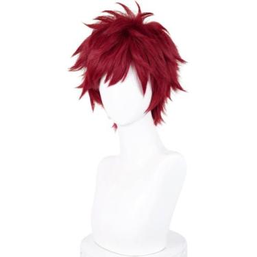 Imagem de Peruca meio curta, vinho tinto, cosplay de anime para homens e mulhere