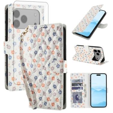 Imagem de Asuwish Capa de celular para iPhone 17 Pro Max carteira celular com protetor de tela de vidro temperado porta-cartão de flores com suporte para celular i Phone17 17Pro i17 ProMax 17ProMax mulheres