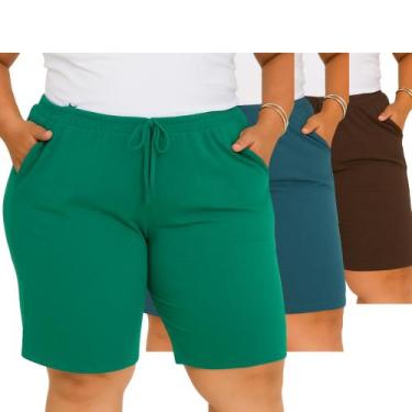 Imagem de Kit 3 Bermuda Feminina Senhoras Plus Viscolycra Dia A Dia - PMQ CONFEC