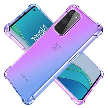 Imagem de KOARWVC Capa para OnePlus 9 Pro 5G LE2121, capa transparente gradiente fina antiarranhões TPU à prova de choque capa protetora para telefone para OnePlus 9 Pro 5G (roxo/azul)