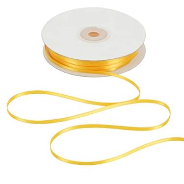Imagem de HUIHUANG Fita de cetim amarela 1/20.3 cm x fita de cetim fina dupla face contínua 100 jardas para artesanato, embrulho de presente, cartão de convite de casamento, decoração de etiqueta
