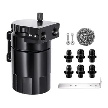 Imagem de EVIL ENERGY Lata de captura de óleo, kit de lata de captura perplexa de 300 ml, separador de óleo de ar de alumínio universal 2 portas com conexões de mangueira de combustível 6AN/8AN/10AN
