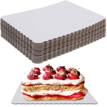 Imagem de Anscher Pacote com 50 tábuas de bolo retangulares à prova de gordura de 35,5 x 25,4 cm, bloco de bolo ondulado de parede única, base de sobremesa retangular recortada retangular para pizza de bolo