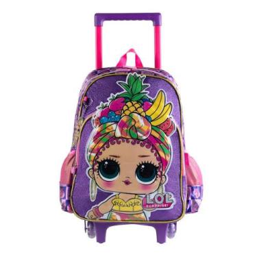 Imagem de Mochila Escolar Infantil Feminina com Rodinhas LOL Premium Roxa - Baga