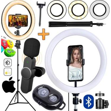 Imagem de Ring Light Iluminador Anel de Luz Led Selfie Makeup Tripé Microfone de