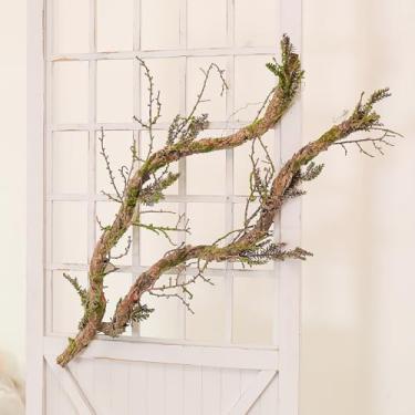 Imagem de 2 peças de tronco de árvore artificial dobrável de 100 cm de espessura, galhos de madeira grandes, galhos, musgo, guirlanda de videira torcida para artesanato, terrário, decoração de parede