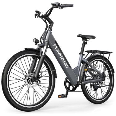 Imagem de E-Bike Funhang EB-C2, Motor Brushless 500W (Pico 1000W), Torque 55Nm, Bateria 48V 374Wh Removível, 26", 7 Marchas, 5 Modos, Freios a Disco