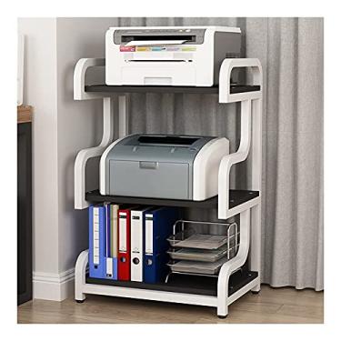 Imagem de Suporte de impressão Suporte de impressora de chão, organizador de suporte de impressora de mesa com moldura de metal de 3 camadas, para máquina de fax, scanner, mesa de impressora de arquivos (cor