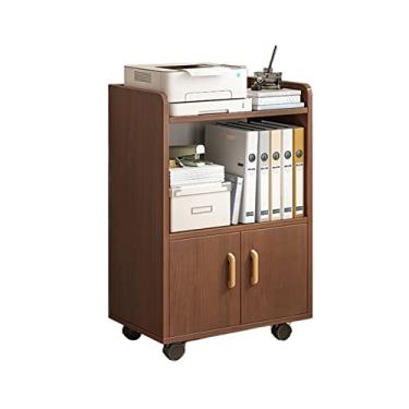 Imagem de SUNESA Suporte de impressão de mesa prateleira de mesa armário pequeno armário estante curta armário com porta parede do chão ao teto estante móvel com rodas mesa de impressora (cor: latão)