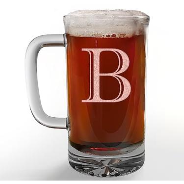Imagem de Caneca de cerveja de vidro com monograma gravado de 473 ml (letra B), presentes de cerveja personalizados A-Z para homens, dia dos pais, copos de cerveja personalizados, presentes de aniversário