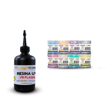 Imagem de Kit Resina de Cura UV VR Flash 100g + 8 Pastas Cor Light 25g - Vip Res