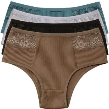 Imagem de Kit 4 Calcinha Básica Feminina Canelada Pala Dupla Com Renda Dia A Dia