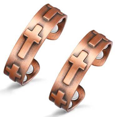 Imagem de Vicmag 2 peças de anel magnético de cobre para homens e mulheres, terapia magnética para alívio da dor de artrite, dedos femininos, polegar – 100% cobre puro sólido, joia de cura para presente, ajustável