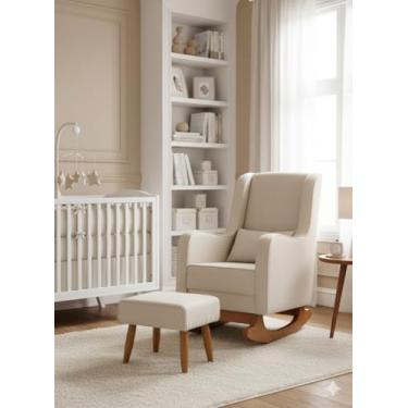 Imagem de Poltrona De Amamentação Com Balanço + Puff Retangular e Almofada Para Quarto Sala Recepção Lazer