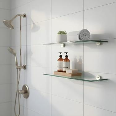 Imagem de Prateleira Verde de Vidro – Porta Shampoo e Itens Decorativos | Elegância e Organização para Banheiro 2 unidades.