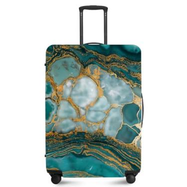 Imagem de FOREVER QUEEN Capa protetora de mala de mármore luxuosa, antiarranhões, capa de bolsa elástica, lavável e durável de poliéster, Verde - ouro, S(fits 20-22inch suitcase), Mármore