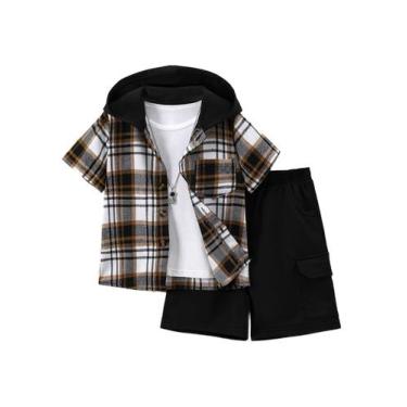 Imagem de Conjunto de roupas Fdqin para meninos, tamanho 13-14 anos, xadrez de m