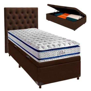 Imagem de Conjunto Cama Box Bau Blindado Solteiro + Colchão Molas Ensacadas Blue Paropas + Cabeceira