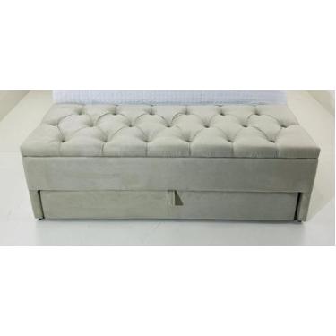 Imagem de Puf Baú Gaveta Casal Com 2 Compartimentos 140x50x45cm Na Cor Bege Clar