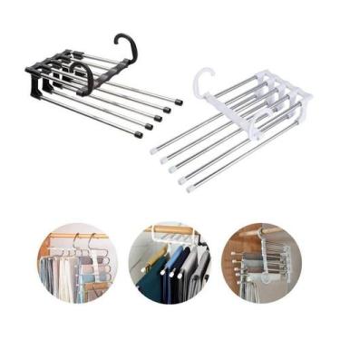 Imagem de Kit 03 Cabides Aço Inox com 5 Divisórias Retrátil Multiuso - VENEZA