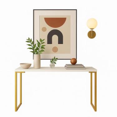 Imagem de Aparador Dourado com Tampo Off White  Ideal para Sala, Hall e Cantinho