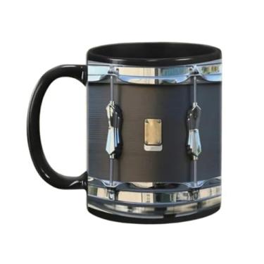 Imagem de Caneca de tambor realista engraçada com colher caneca de tambor vintage padrão transparente exclusivo copo de água de cerâmica masculino (preto)