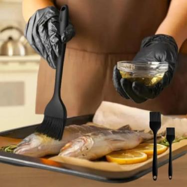 Imagem de Conjunto de 2 pincéis de confeitaria de silicone, 232 °C resistentes ao calor para sua cozinha – Ideal para churrascos, assar e cozinhar, 100% silicone de grau alimentício, preto
