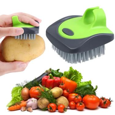 Imagem de Escova de vegetais, cenoura, batata, silicone macio e ferramentas de limpeza de frutas laterais rígidas para escova de vegetais delicados ou de pele dura