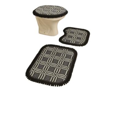 Imagem de Tapete para Banheiro, Kit Tapete Banheiro 3 Peças, 42×45cm,Confortável Sob Os Pés, Esteticamente AgradáVel e DuráVel tapete banheiro,tapete para banheiro(PRETO B)