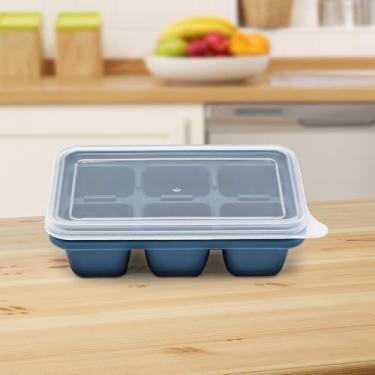 Imagem de Bandeja de gelo de silicone grande de 6 cavidades com tampa – Molde de cubo azul para bebidas, vitaminas e preparação de bebidas