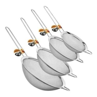 Imagem de 2X Kit Com 4 Peneiras De Inox Utensílios De Cozinha 12,14,16