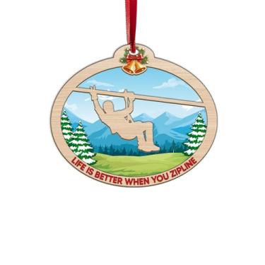 Imagem de Enfeite de Natal para meninos 2025, enfeites de árvore de Natal com tirolesa masculina para pendurar, presentes de tirolesa para homens, diversão de tirolesa, aventura ao ar livre, forro de zíper