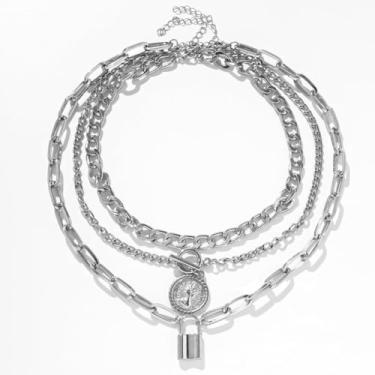 Imagem de Colares femininos em camadas modernos com pingente de moeda e cadeado boho verão praia acessórios joias presentes, One Size, Metal, Sem Pedra Preciosa