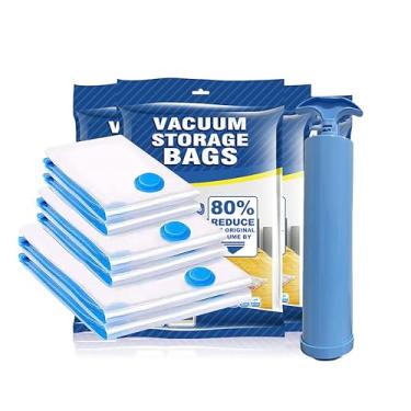 Imagem de Pacote com 4 sacos de armazenamento a vácuo com bomba de mão, sacos de compressão seladores economizadores de espaço para roupas, edredons, cobertores, roupas de cama