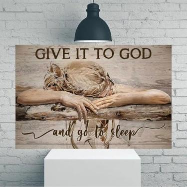 Imagem de Arte de parede em tela rústica vintage com textura de madeira rezando - Pôster sem moldura de 30 x 45 cm - Decoração de casa e escritório para sala de estar, quarto, cozinha e café